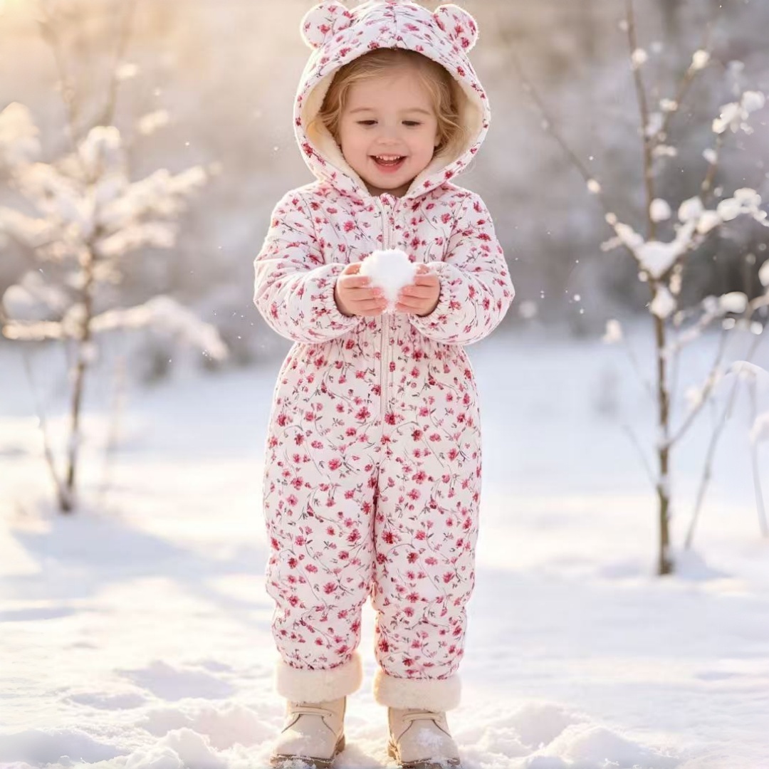 Kids Outdoor Jumpsuit - بدلة أطفال بناتية للخريف/الشتاء بسحّاب وغطاء