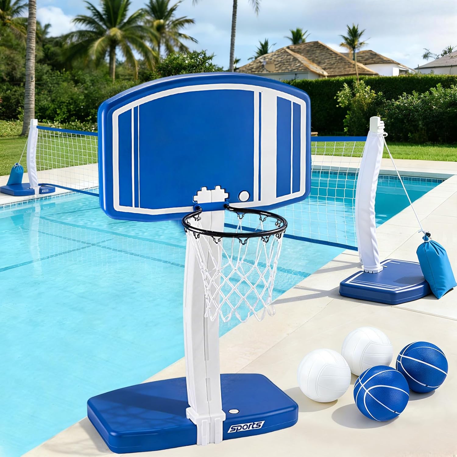 Kids Outdoor Volleyball Net - حلقة كرة سلة وشبكة كرة طائرة