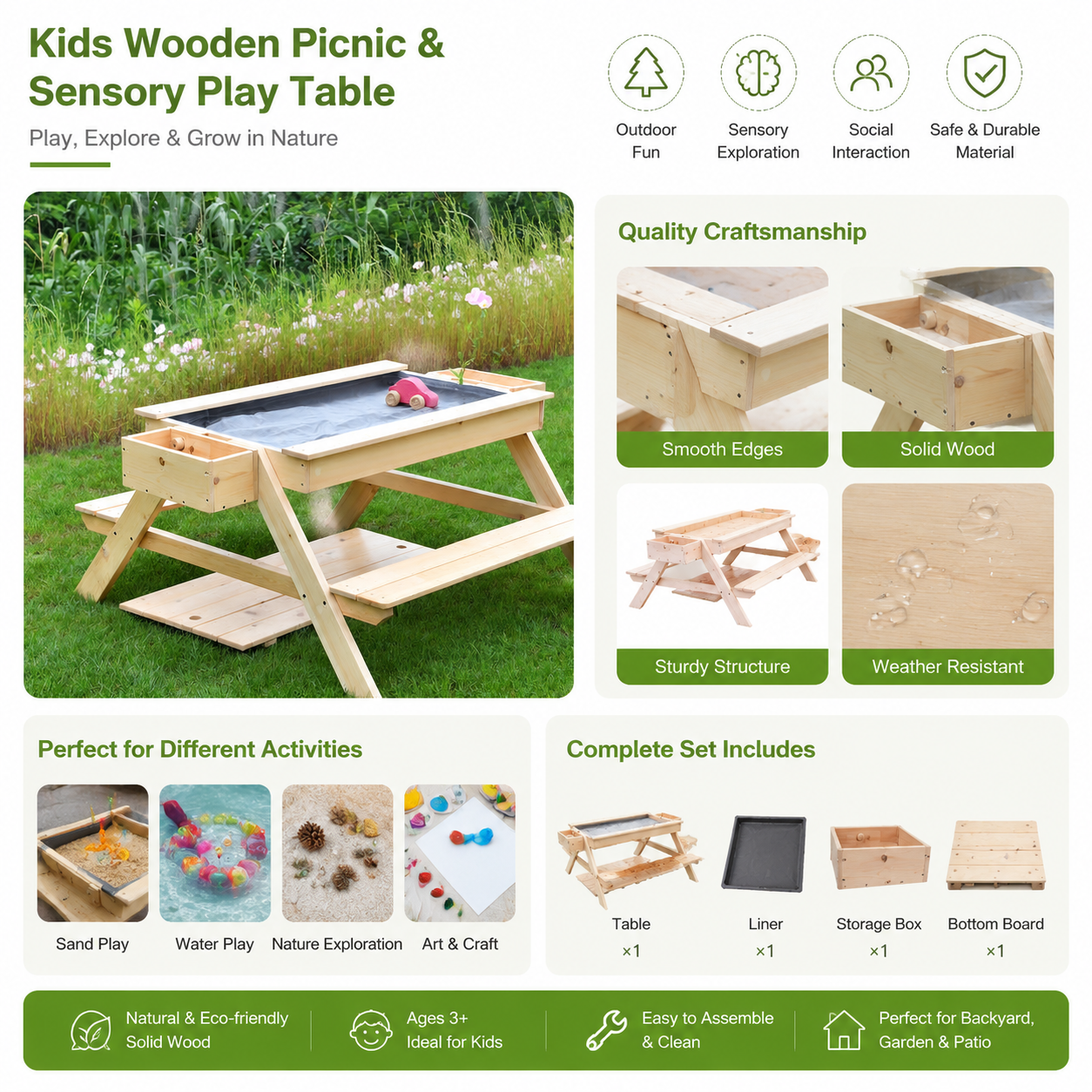 طاولة خشبية للأطفال للعب بالرم - مراجعة Kids Outdoor Water Play Table وسعره