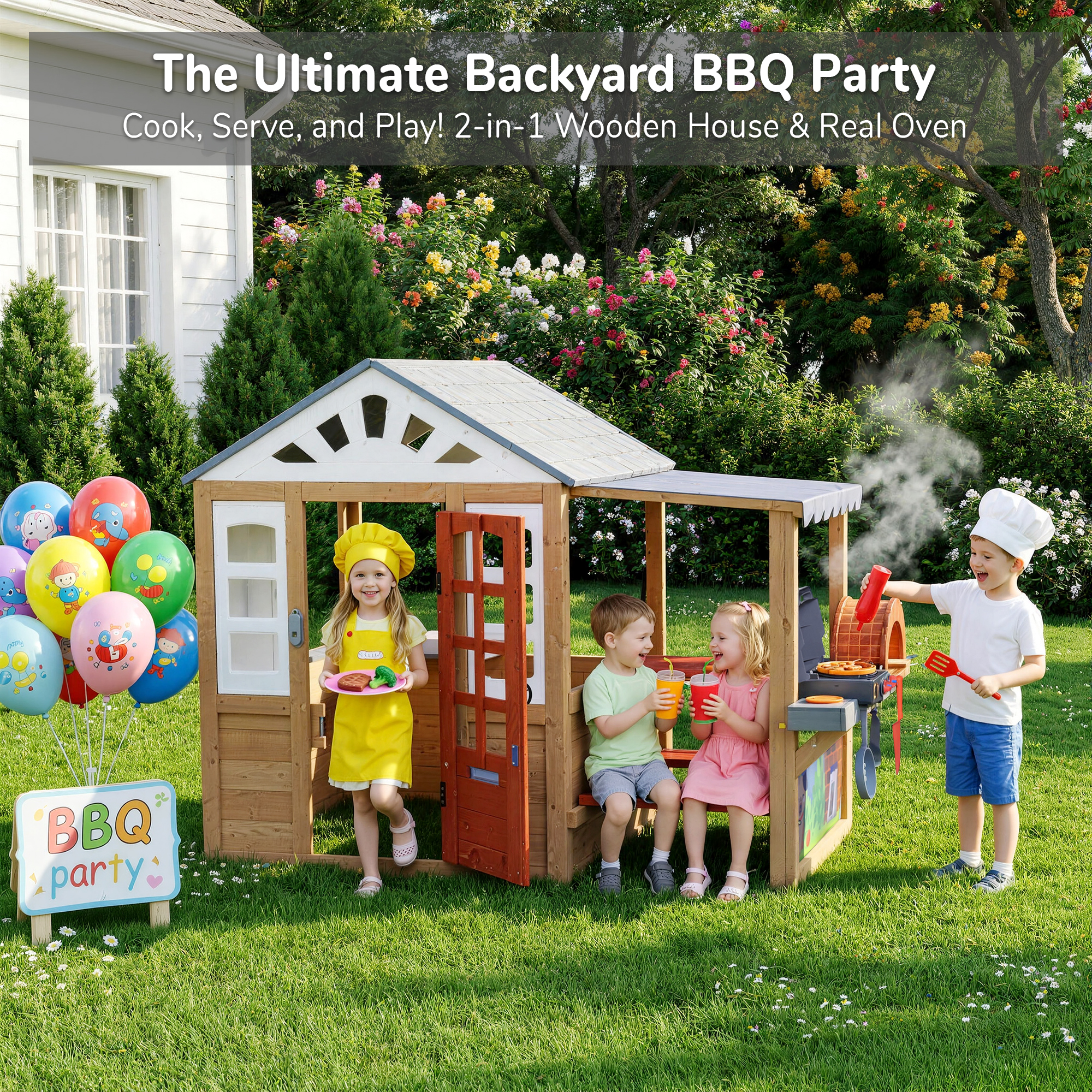 بيت لعب خشبي للأطفال مع شواية  - مراجعة Kids Outdoor Bbq وسعره